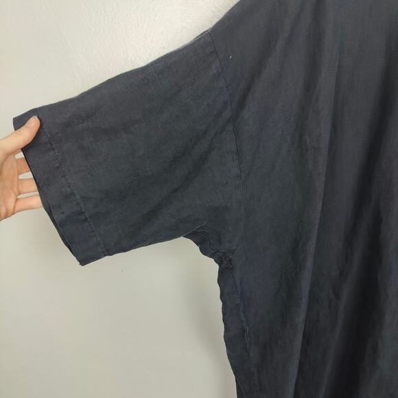 Eskandar Linen Tunic Top Womens One Size Black Oversized Relaxed Fit Lagenlook - Picture 4 of 10